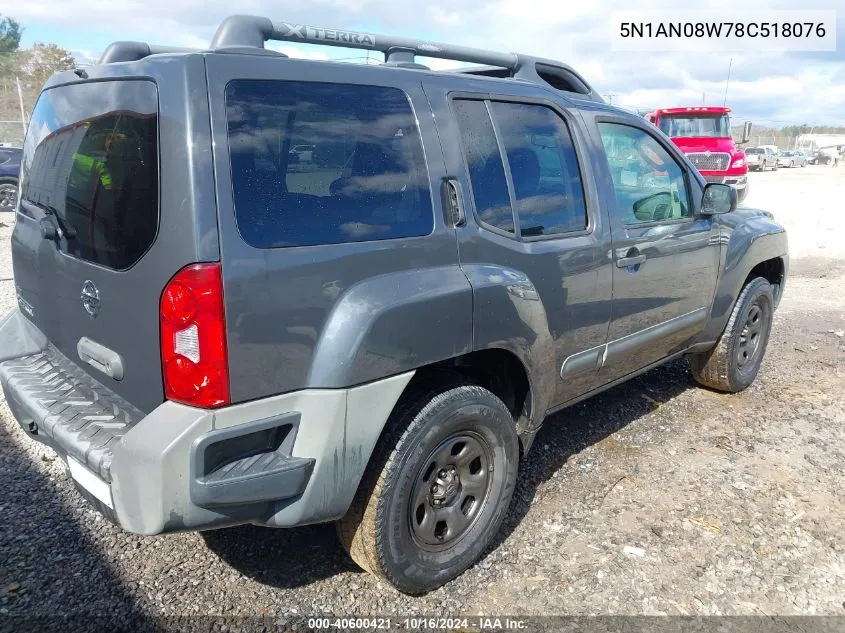 2008 Nissan Xterra X VIN: 5N1AN08W78C518076 Lot: 40600421