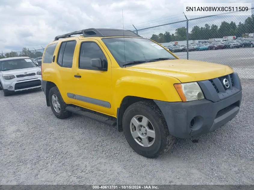 2008 Nissan Xterra S VIN: 5N1AN08WX8C511509 Lot: 40613701