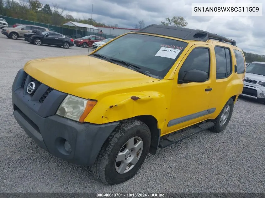 2008 Nissan Xterra S VIN: 5N1AN08WX8C511509 Lot: 40613701