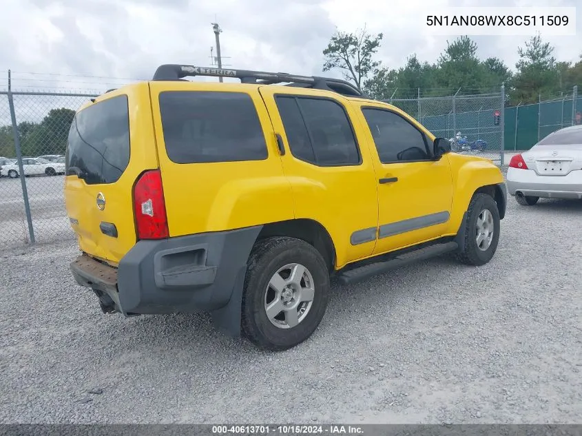 2008 Nissan Xterra S VIN: 5N1AN08WX8C511509 Lot: 40613701