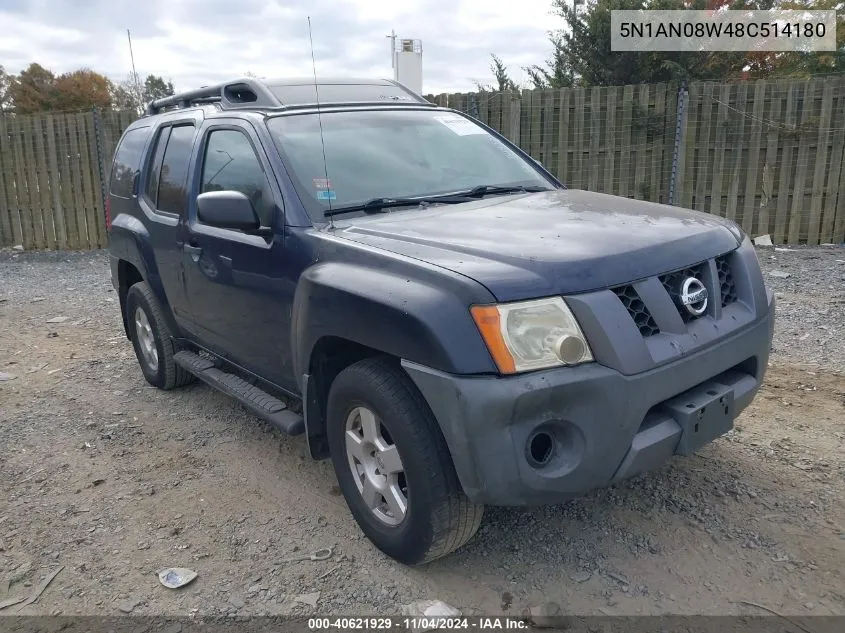 2008 Nissan Xterra S VIN: 5N1AN08W48C514180 Lot: 40621929