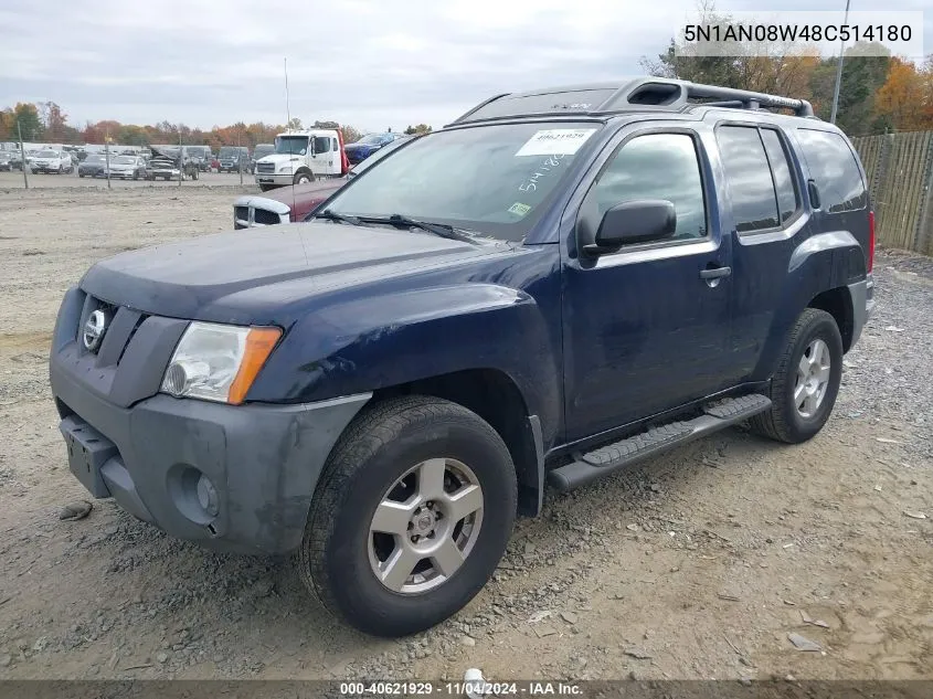 2008 Nissan Xterra S VIN: 5N1AN08W48C514180 Lot: 40621929