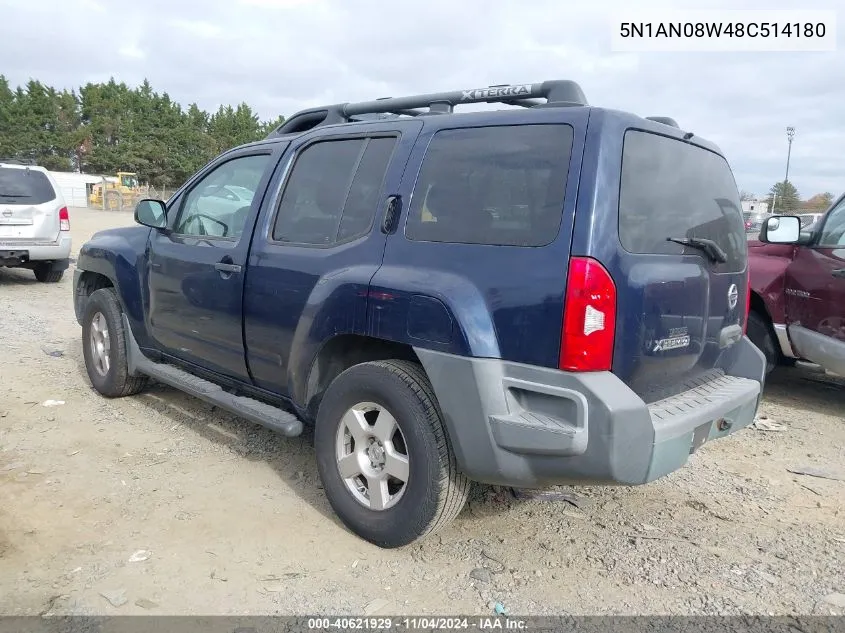 2008 Nissan Xterra S VIN: 5N1AN08W48C514180 Lot: 40621929