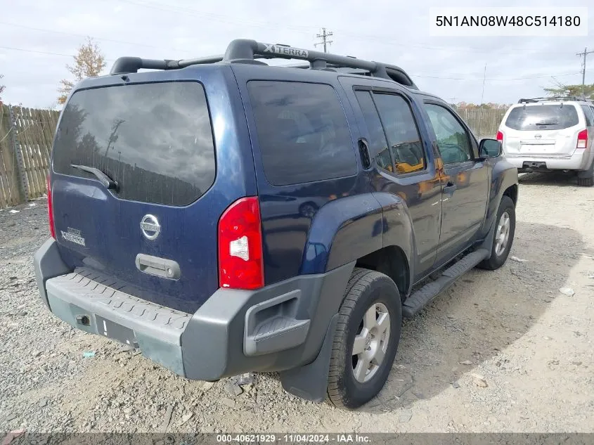 2008 Nissan Xterra S VIN: 5N1AN08W48C514180 Lot: 40621929