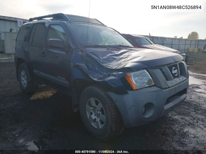 2008 Nissan Xterra Off Road VIN: 5N1AN08W48C526894 Lot: 40791590