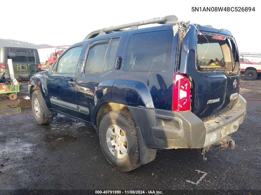 2008 Nissan Xterra Off Road VIN: 5N1AN08W48C526894 Lot: 40791590