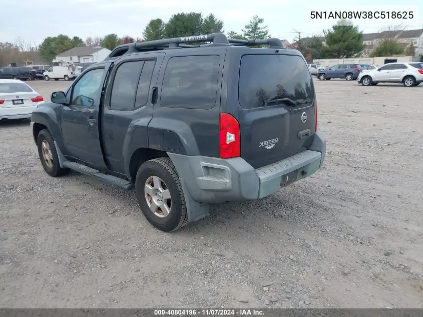 2008 Nissan Xterra Off Road/S/Se VIN: 5N1AN08W38C518625 Lot: 40804196