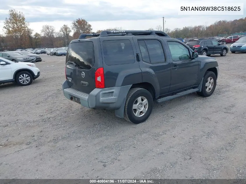 2008 Nissan Xterra Off Road/S/Se VIN: 5N1AN08W38C518625 Lot: 40804196