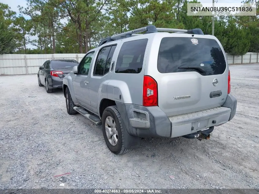 2009 Nissan Xterra Off Road/S/Se VIN: 5N1AN08U39C511836 Lot: 40274663