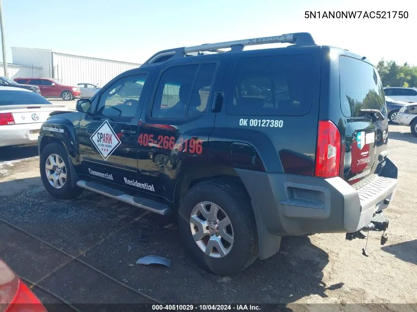 2010 Nissan Xterra Se VIN: 5N1AN0NW7AC521750 Lot: 40510029