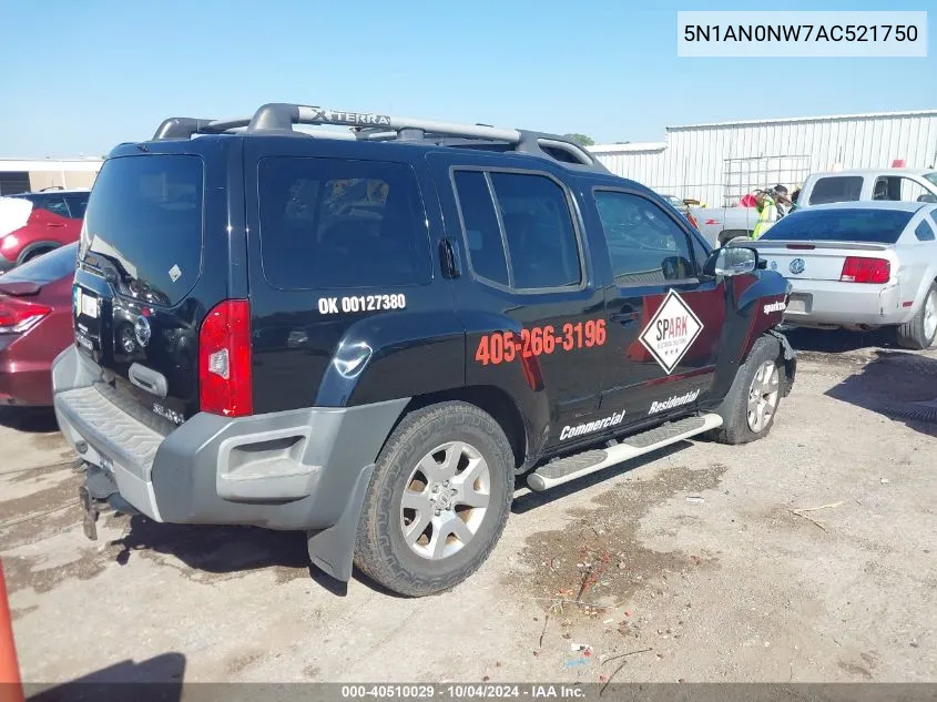 2010 Nissan Xterra Se VIN: 5N1AN0NW7AC521750 Lot: 40510029