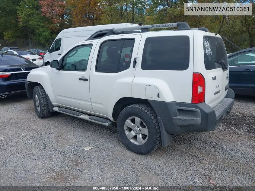 2010 Nissan Xterra S VIN: 5N1AN0NW7AC510361 Lot: 40537958