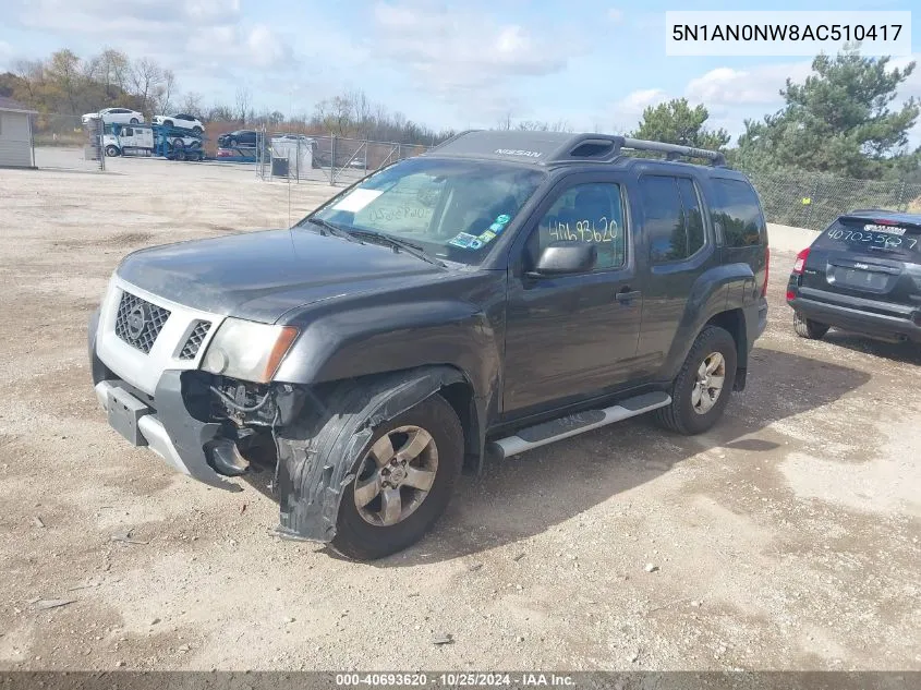 2010 Nissan Xterra S VIN: 5N1AN0NW8AC510417 Lot: 40693620