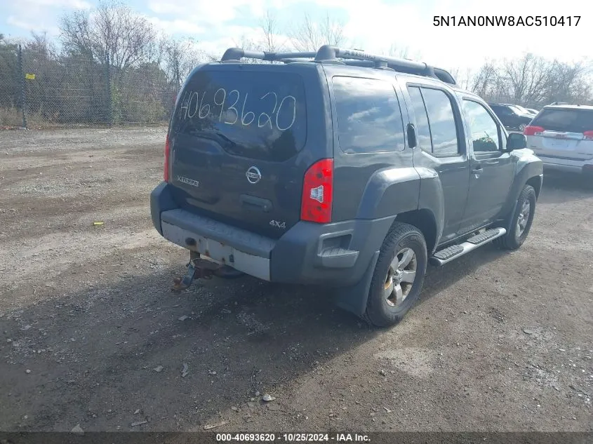 2010 Nissan Xterra S VIN: 5N1AN0NW8AC510417 Lot: 40693620