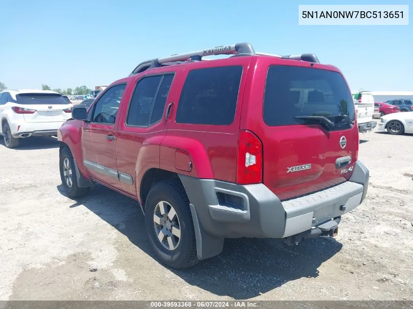 2011 Nissan Xterra Pro-4X VIN: 5N1AN0NW7BC513651 Lot: 39593368