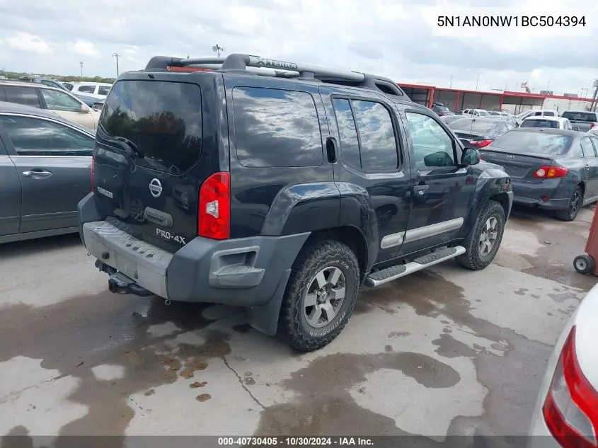 2011 Nissan Xterra Pro-4X VIN: 5N1AN0NW1BC504394 Lot: 40730405