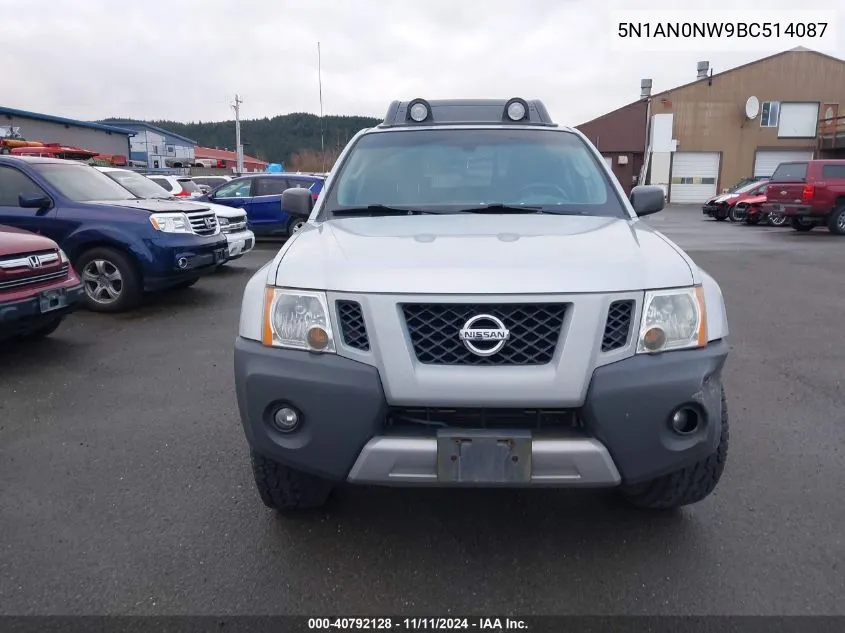 2011 Nissan Xterra Pro-4X VIN: 5N1AN0NW9BC514087 Lot: 40792128