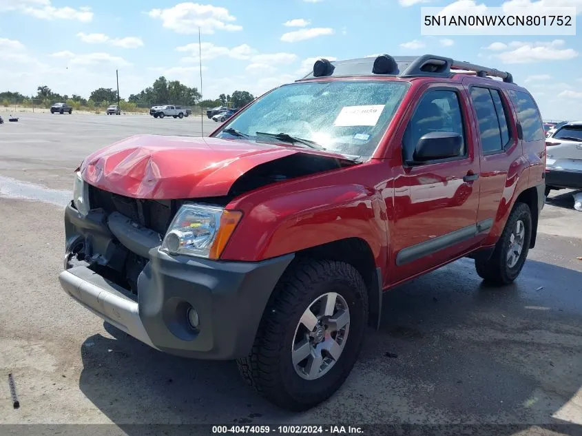 2012 Nissan Xterra Pro-4X VIN: 5N1AN0NWXCN801752 Lot: 40474059