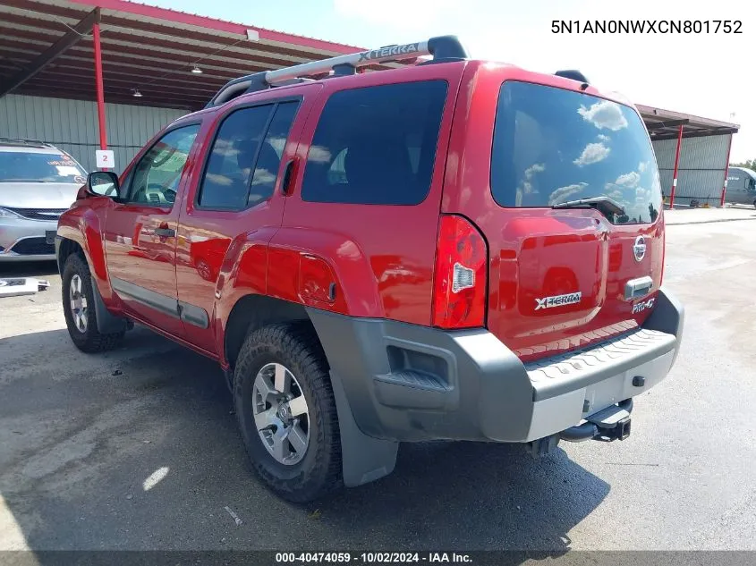 2012 Nissan Xterra Pro-4X VIN: 5N1AN0NWXCN801752 Lot: 40474059