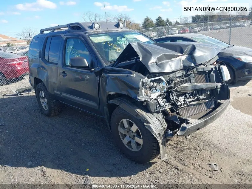 2012 Nissan Xterra Pro-4X VIN: 5N1AN0NW4CN800726 Lot: 40754390