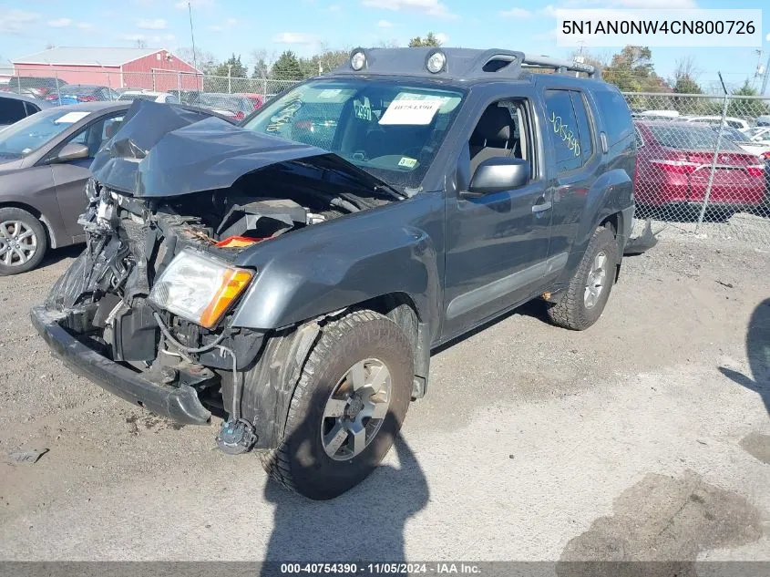 2012 Nissan Xterra Pro-4X VIN: 5N1AN0NW4CN800726 Lot: 40754390