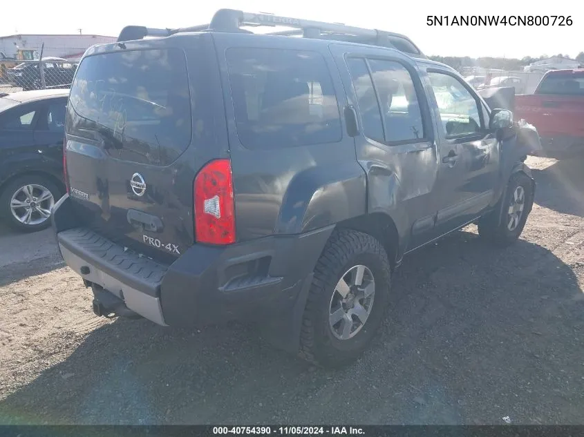 2012 Nissan Xterra Pro-4X VIN: 5N1AN0NW4CN800726 Lot: 40754390