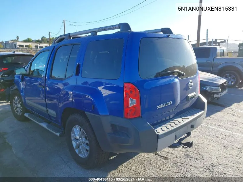 2014 Nissan Xterra X/S/Pro-4X VIN: 5N1AN0NUXEN815331 Lot: 40436415