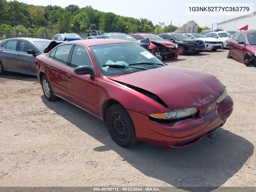 2000 Oldsmobile Alero Gx VIN: 1G3NK52T7YC363779 Lot: 40180112