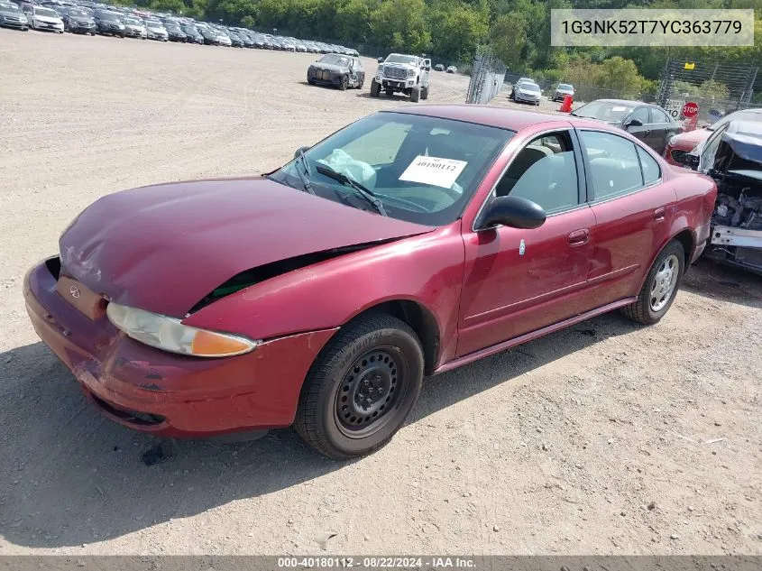 2000 Oldsmobile Alero Gx VIN: 1G3NK52T7YC363779 Lot: 40180112