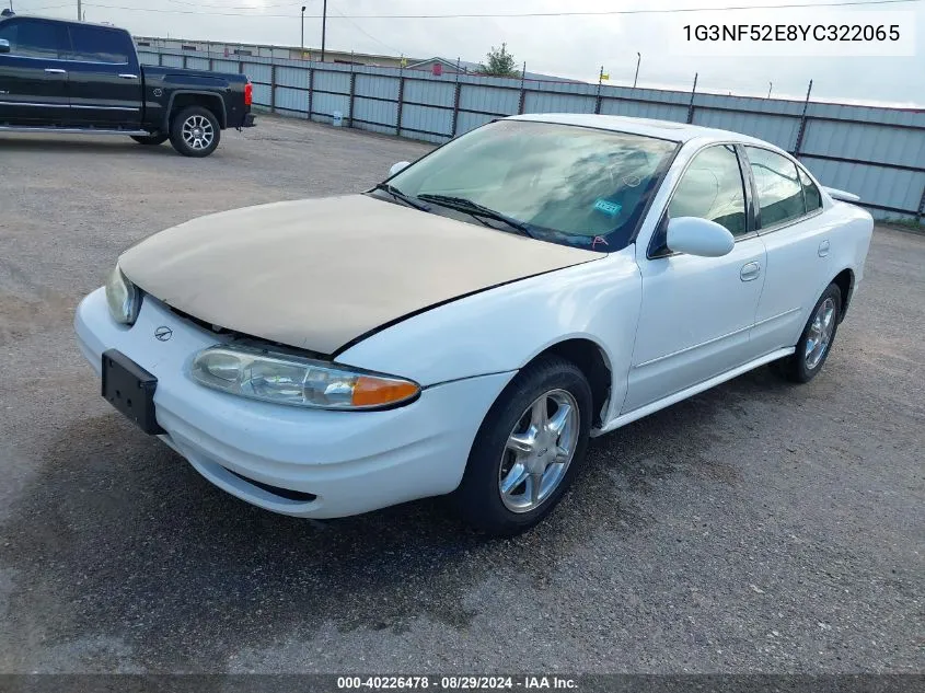 2000 Oldsmobile Alero Gls VIN: 1G3NF52E8YC322065 Lot: 40226478