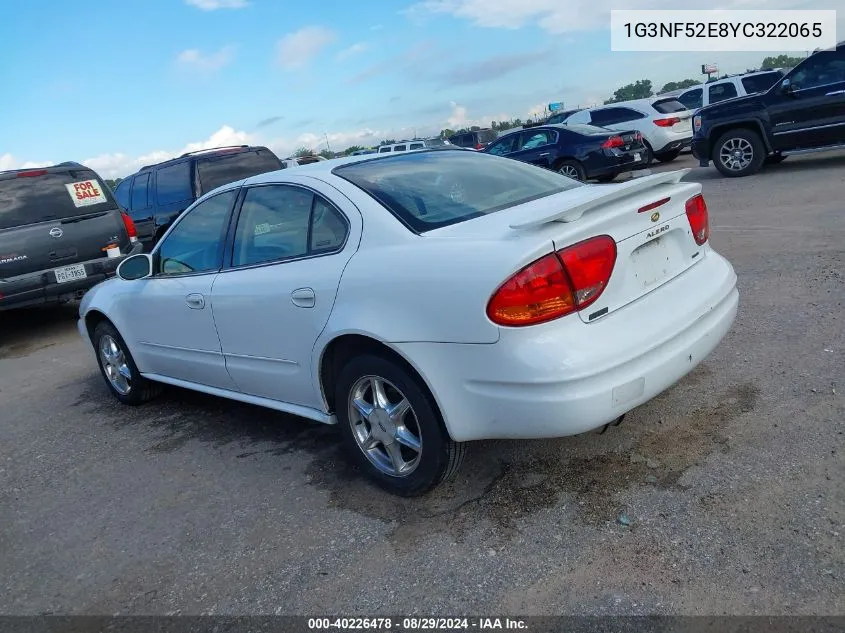 2000 Oldsmobile Alero Gls VIN: 1G3NF52E8YC322065 Lot: 40226478