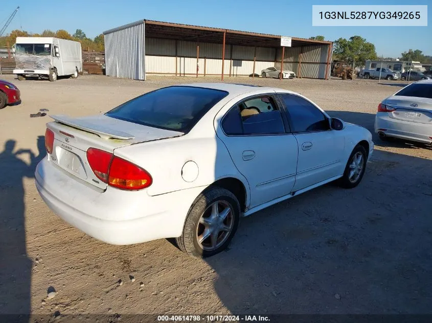 2000 Oldsmobile Alero VIN: 1G3NL5287YG349265 Lot: 40614798