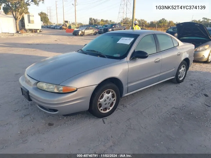 2000 Oldsmobile Alero Gx VIN: 1G3NK52T4YC374139 Lot: 40740791