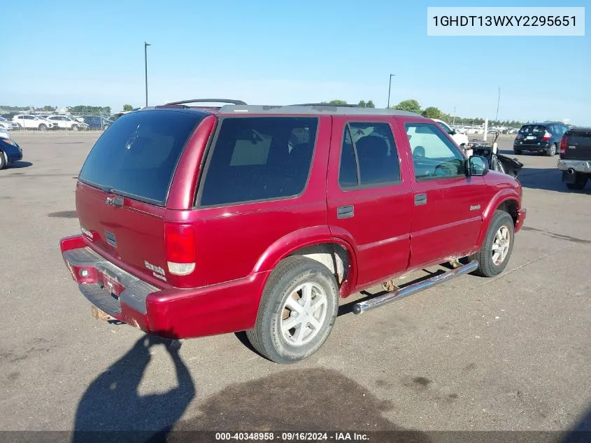 2000 Oldsmobile Bravada VIN: 1GHDT13WXY2295651 Lot: 40348958