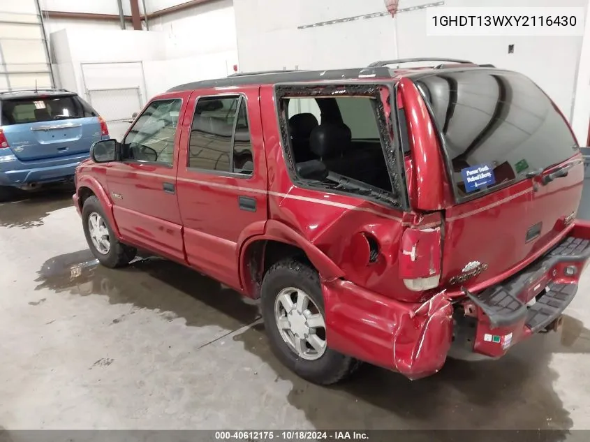 2000 Oldsmobile Bravada VIN: 1GHDT13WXY2116430 Lot: 40612175