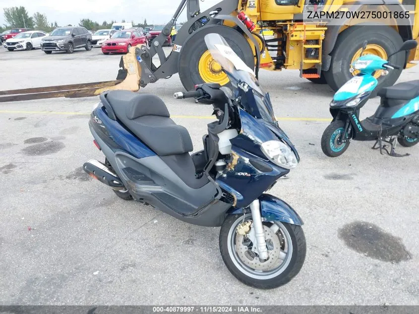 2007 Piaggio X9 Evolution 500 VIN: ZAPM270W275001865 Lot: 40879997