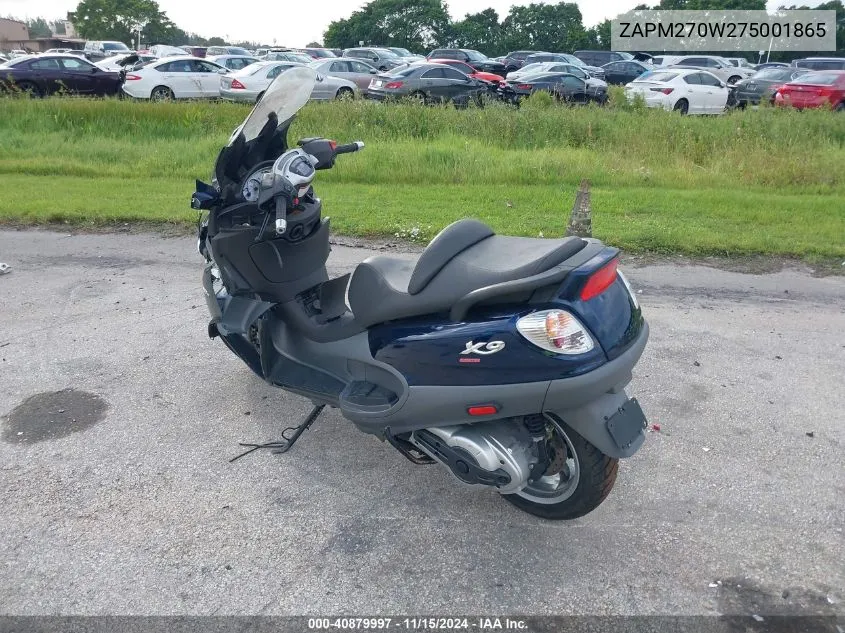 2007 Piaggio X9 Evolution 500 VIN: ZAPM270W275001865 Lot: 40879997