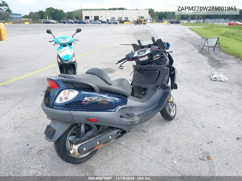 2007 Piaggio X9 Evolution 500 VIN: ZAPM270W275001865 Lot: 40879997