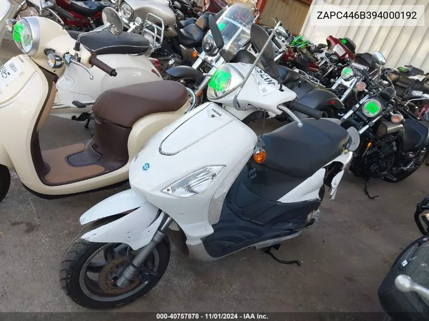 2009 Piaggio Fly 50 VIN: ZAPC446B394000192 Lot: 40757878