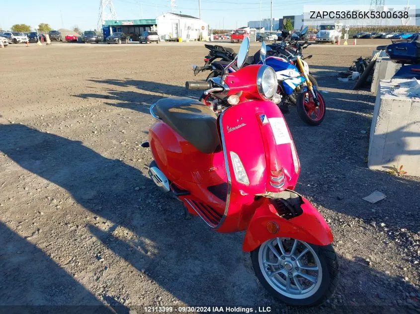 2019 Piaggio VIN: ZAPC536B6K5300638 Lot: 12113399