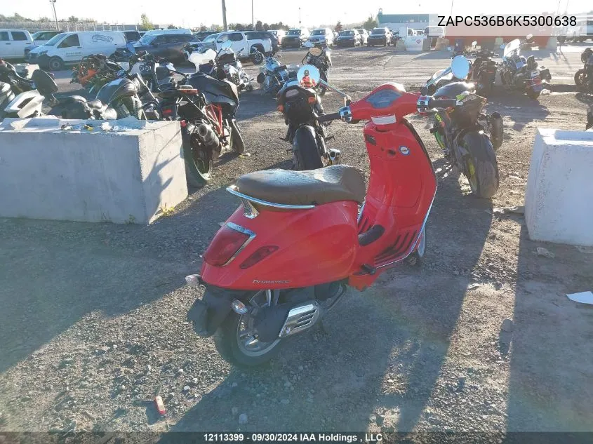 2019 Piaggio VIN: ZAPC536B6K5300638 Lot: 12113399