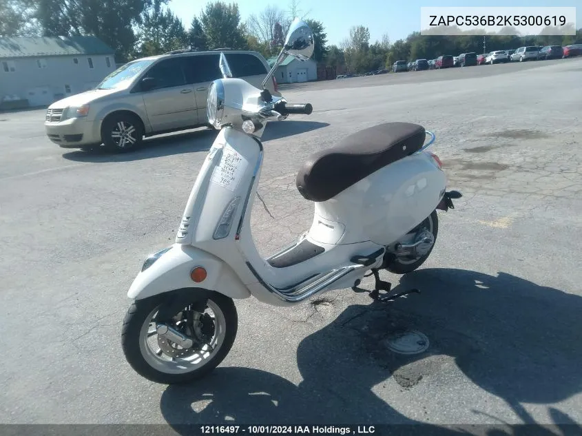 2019 Piaggio VIN: ZAPC536B2K5300619 Lot: 12116497