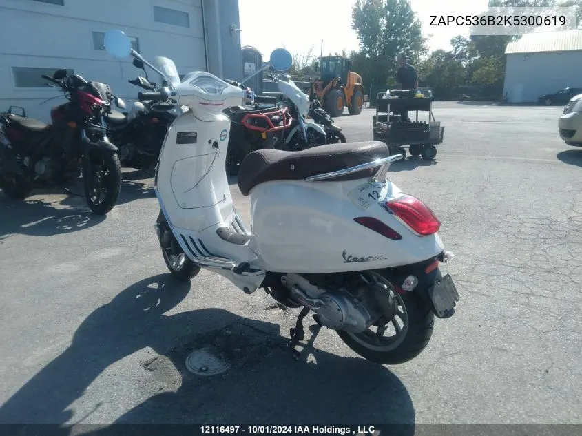 2019 Piaggio VIN: ZAPC536B2K5300619 Lot: 12116497