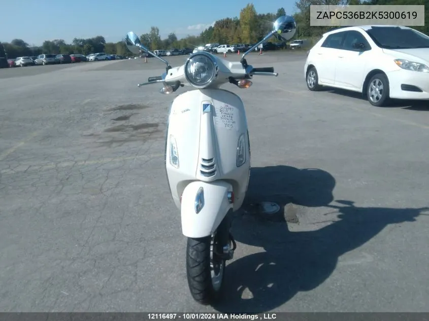 2019 Piaggio VIN: ZAPC536B2K5300619 Lot: 12116497