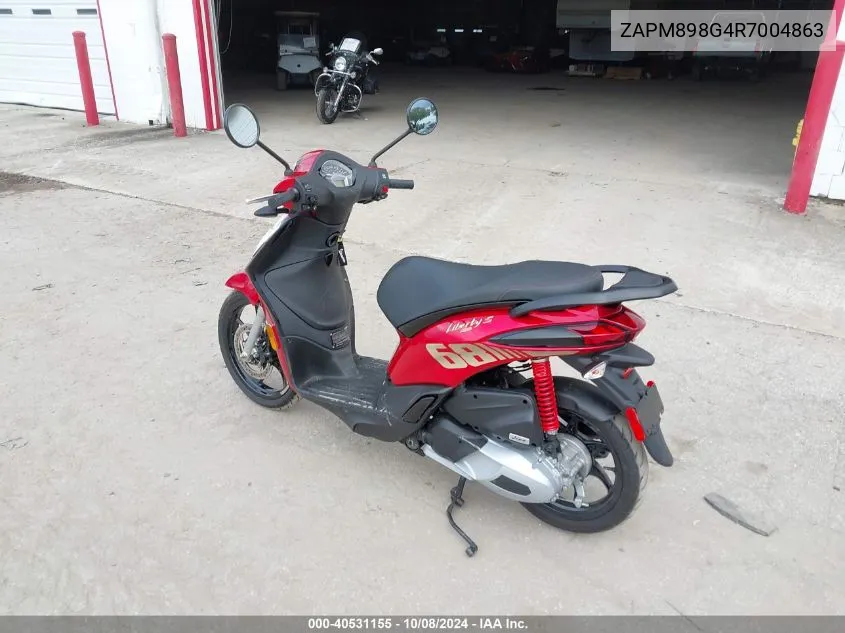 2024 Piaggio Liberty 150/150 S VIN: ZAPM898G4R7004863 Lot: 40531155