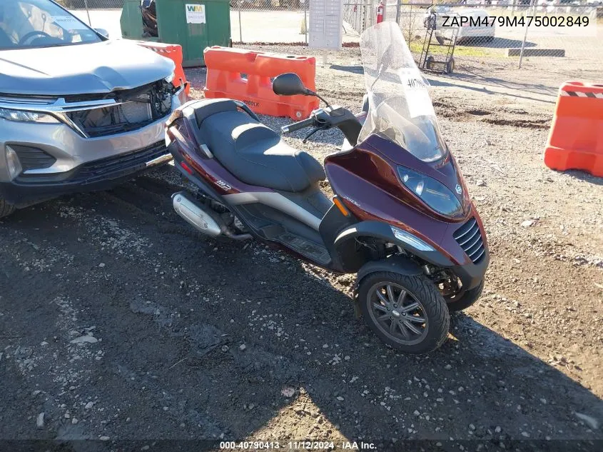 2007 Piaggio Mp3 VIN: ZAPM479M475002849 Lot: 40790413