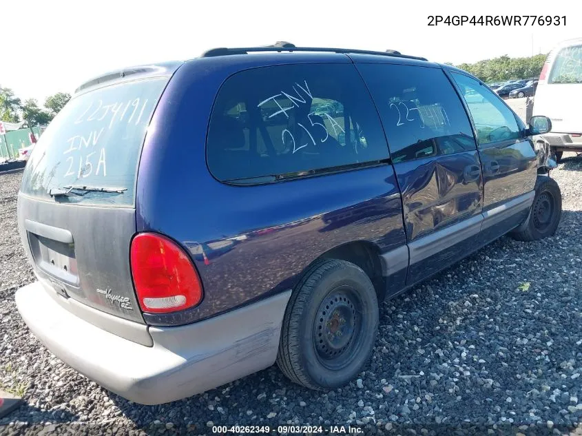 1998 Plymouth Grand Voyager Se VIN: 2P4GP44R6WR776931 Lot: 40262349