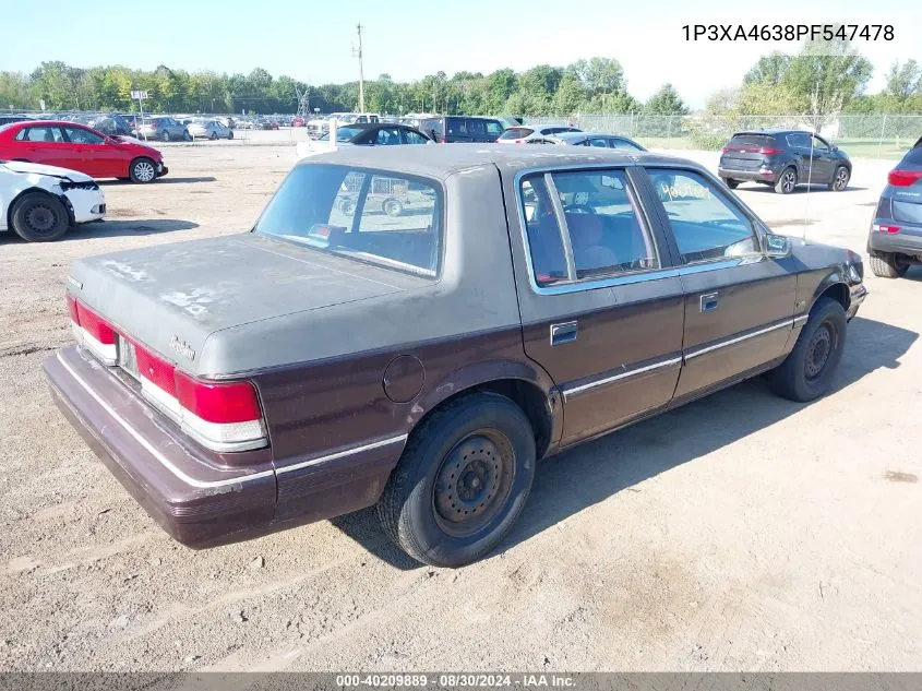 1993 Plymouth Acclaim VIN: 1P3XA4638PF547478 Lot: 40209889