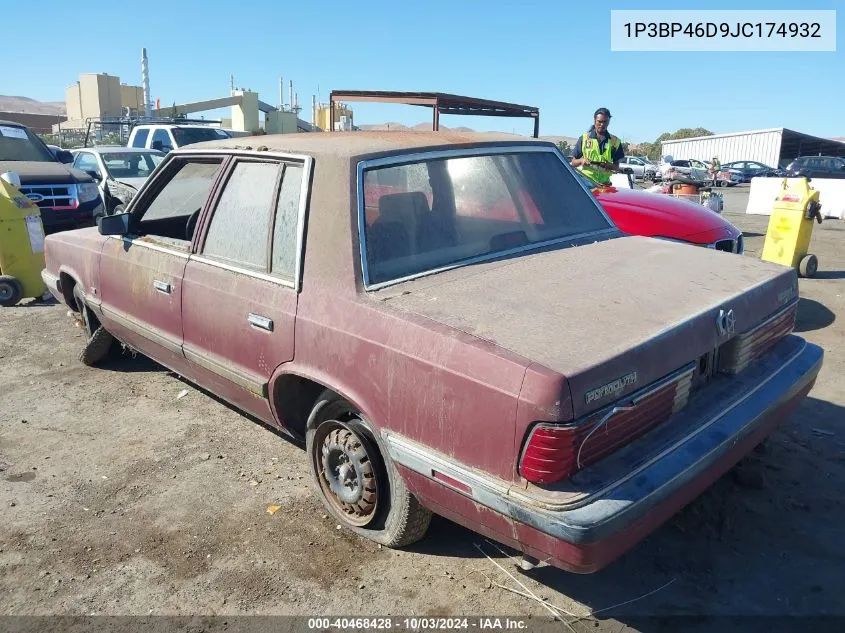 1988 Plymouth Reliant Le VIN: 1P3BP46D9JC174932 Lot: 40468428