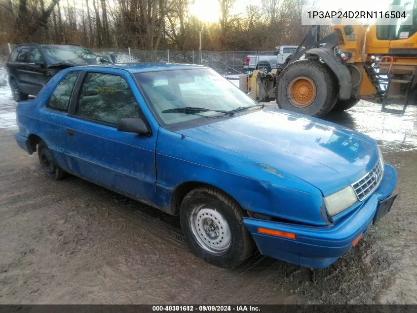 1994 Plymouth Sundance VIN: 1P3AP24D2RN116504 Lot: 40301612